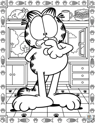 Garfield in the Kitchen Coloring Page