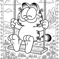 Garfield on a Rope Swing Coloring Page 9 Garfield on a Rope Swing Coloring Page