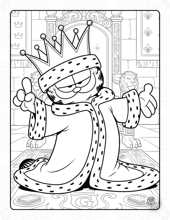 King Garfield in the Palace Coloring Page 1 King Garfield in the Palace Coloring Page