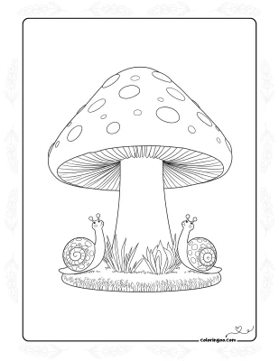 Mushroom with Snails Coloring Sheet