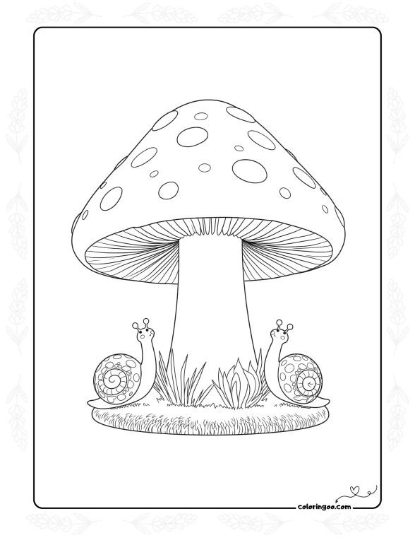 Mushroom with Snails Coloring Sheet