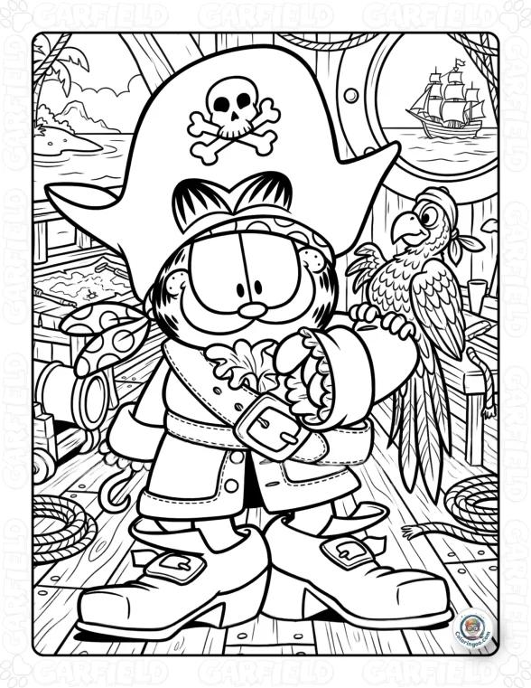 Pirate Captain Garfield Coloring Page 1 Pirate Captain Garfield Coloring Page