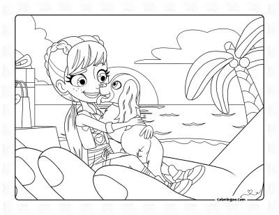 Polly Pocket and Dog Coloring Page