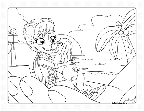 Polly Pocket and Dog Coloring Page