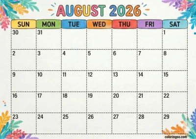 Printable 2026 August Calendar