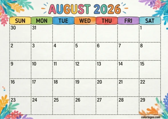 Printable 2026 August Calendar 1 Printable 2026 August Calendar