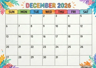 Printable 2026 December Calendar