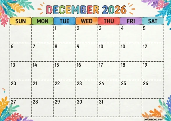 Printable 2026 December Calendar