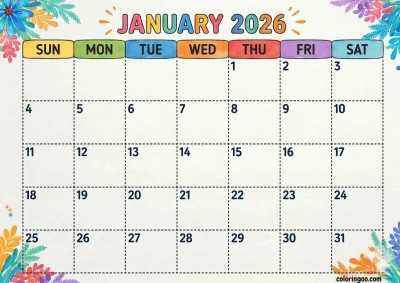 Printable 2026 January Calendar