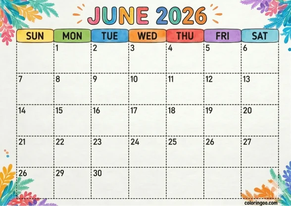 Printable 2026 June Calendar