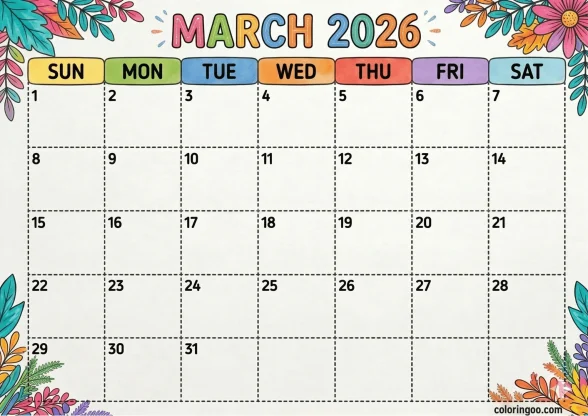 Printable 2026 March Calendar