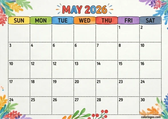 Printable 2026 May Calendar 1 Printable 2026 May Calendar