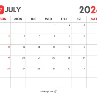 Printable Calendar for July 2026 14 Printable Calendar for July 2026