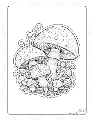 Red Mushrooms Sticker Coloring Sheet