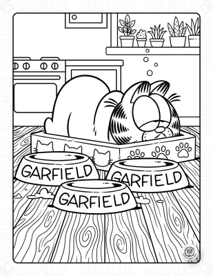 Sleeping Garfield in the Kitchen Coloring Page