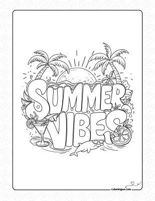 Summer Vibes T-Shirt Design Coloring Page