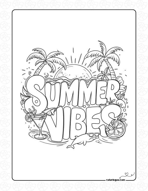 Summer Vibes T Shirt Design Coloring Page