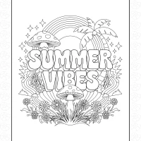 Summer Vibes with Mushroom Coloring Sheet 3 Summer Vibes with Mushroom Coloring Sheet