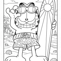 Surfer Garfield on the Beach Coloring Page 3 Surfer Garfield on the Beach Coloring Page
