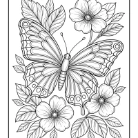 A Butterfly Among the Flowers Coloring Page