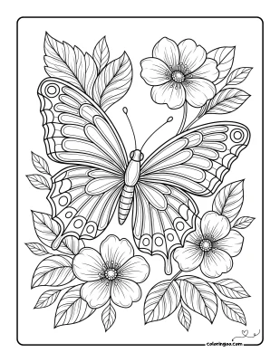 A Butterfly Among the Flowers Coloring Page