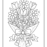 I Love Mom with Flowers Coloring Page