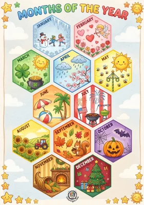 Months of the Year Hexagon Poster
