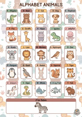 Printable Alphabet Animals Worksheet