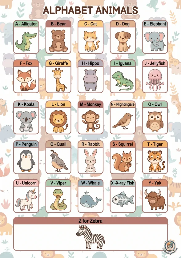 Printable Alphabet Animals Worksheet