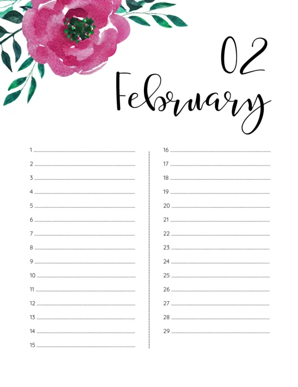 Printable Birthday Calendar 02 February