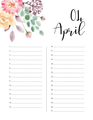 Printable Birthday Calendar 04 April