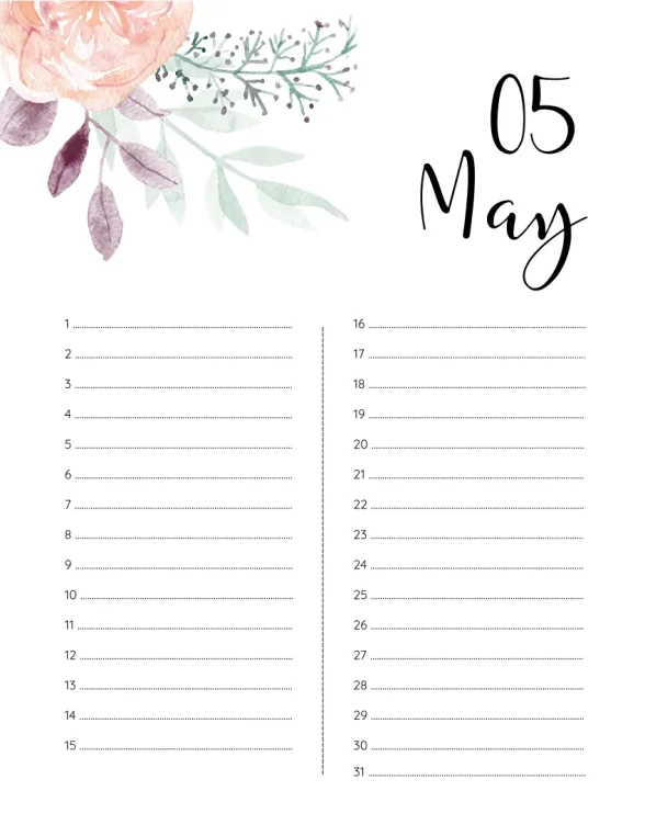 Printable Birthday Calendar 05 May 1 Printable Birthday Calendar 05 May