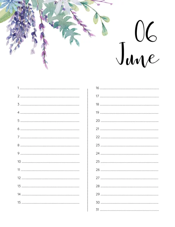 Printable Birthday Calendar 06 June