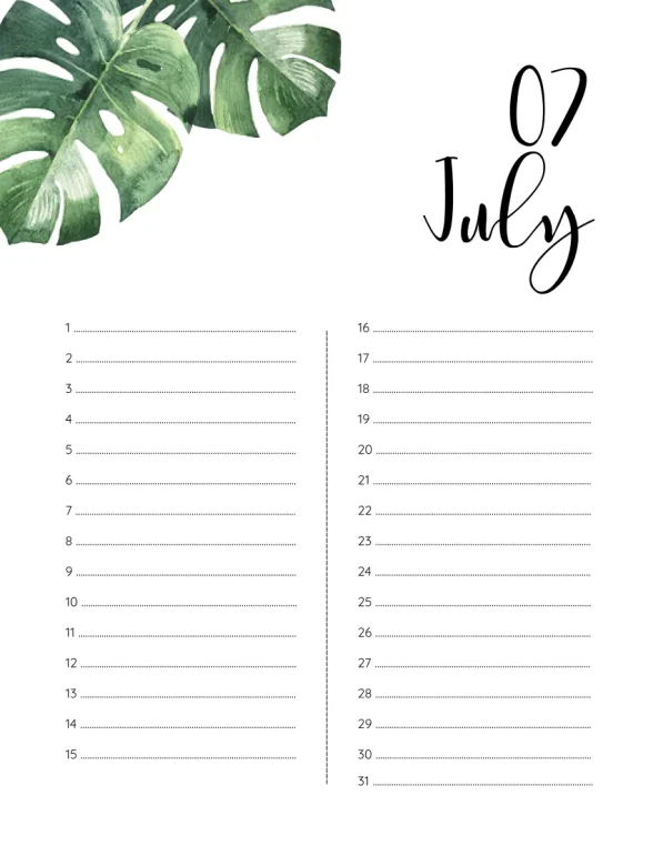 Printable Birthday Calendar 07 July 1 Printable Birthday Calendar 07 July