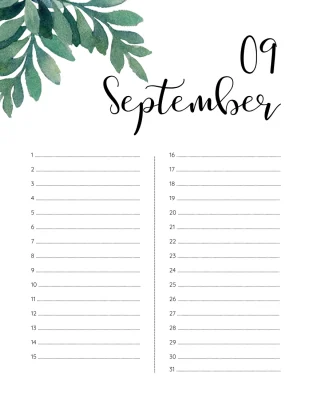 Printable Birthday Calendar 09 September
