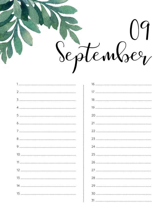 Printable Birthday Calendar 09 September 1 Printable Birthday Calendar 09 September