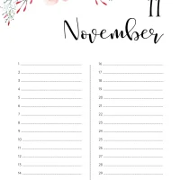 Printable Birthday Calendar 11 November 2 Printable Birthday Calendar 11 November