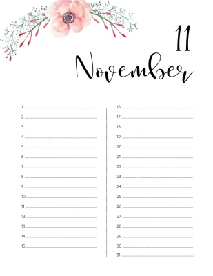 Printable Birthday Calendar 11 November