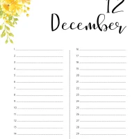 Printable Birthday Calendar 12 December 1 Printable Birthday Calendar 12 December