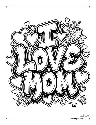 Printable I Love Mom Coloring Page