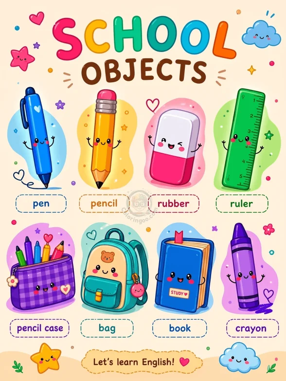 School Objects Vocabulary Worksheet
