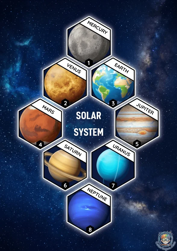 The Solar System Hexagon Poster