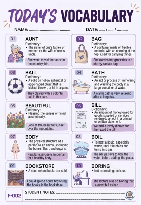 Todays English Vocabulary Worksheet 002
