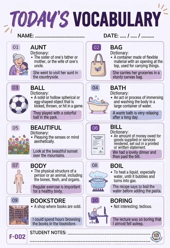 Todays English Vocabulary Worksheet 002