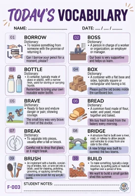 Todays English Vocabulary Worksheet 003