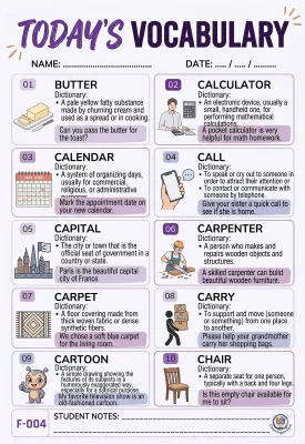 Todays English Vocabulary Worksheet 004