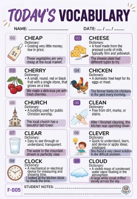 Todays English Vocabulary Worksheet 005