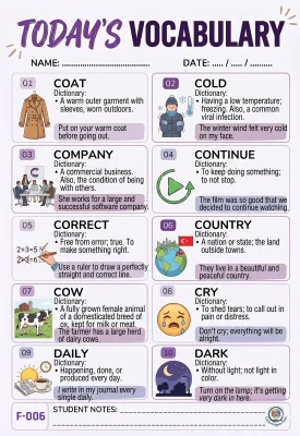 Todays English Vocabulary Worksheet 006
