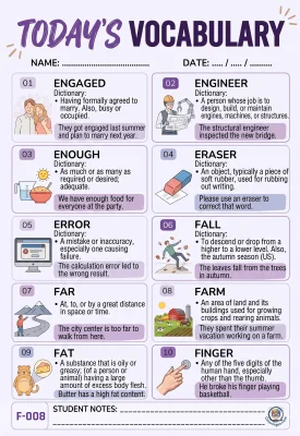 Todays English Vocabulary Worksheet 008