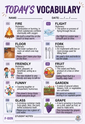 Todays English Vocabulary Worksheet 009